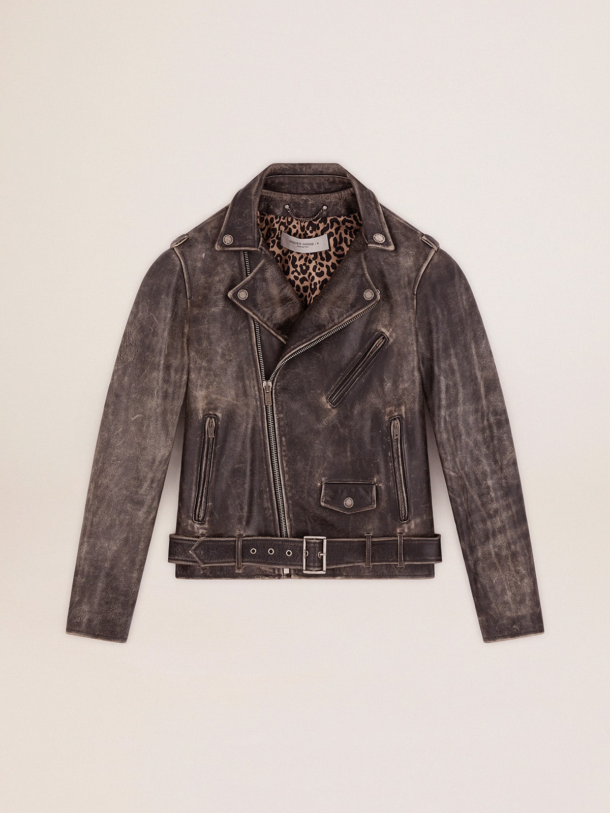 Chiodo da uomo in pelle dal trattamento distressed