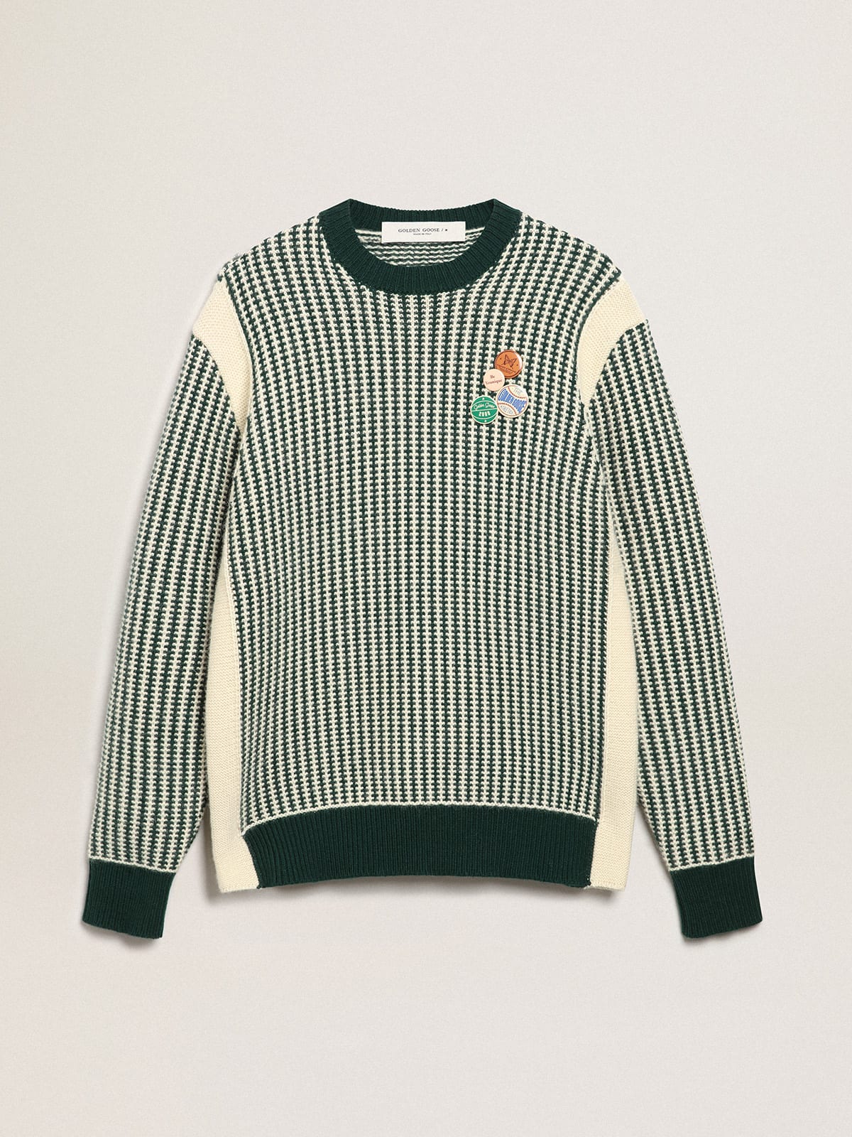 Maglione girocollo Collezione Journey in lana bicolore bianca e verde