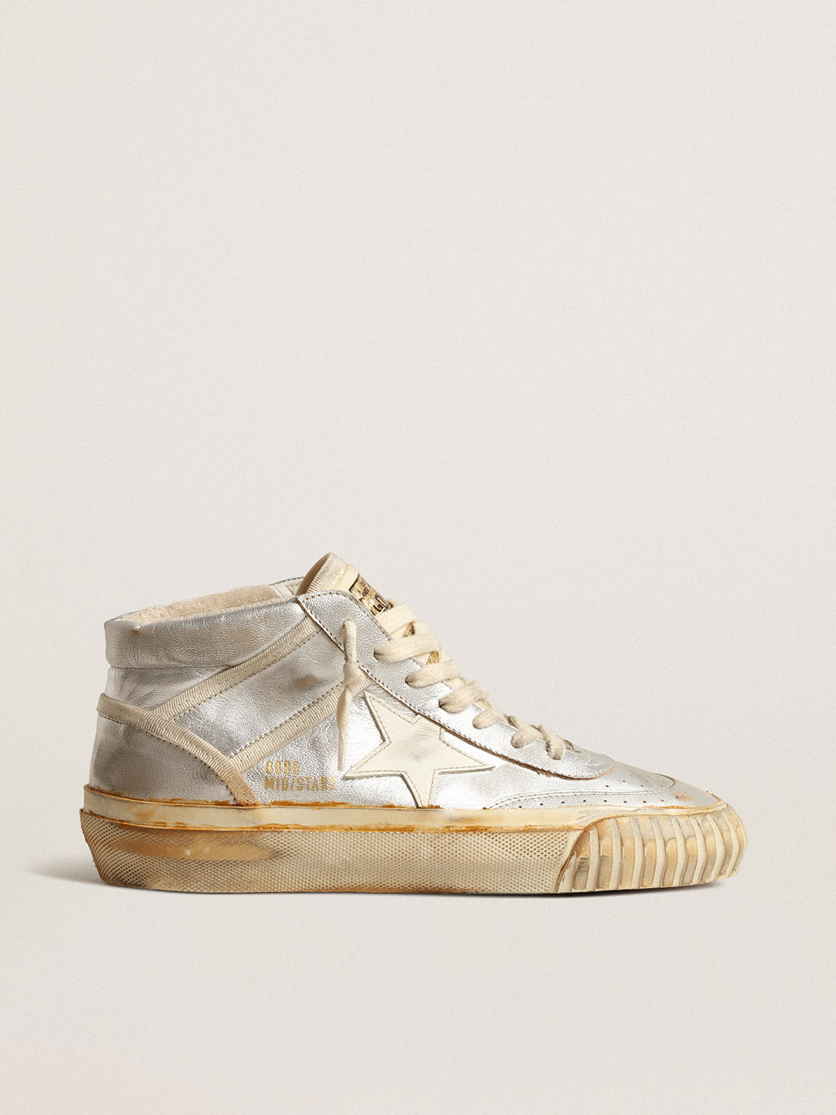 Mid Star Donna in pelle laminata argento con stella color avorio