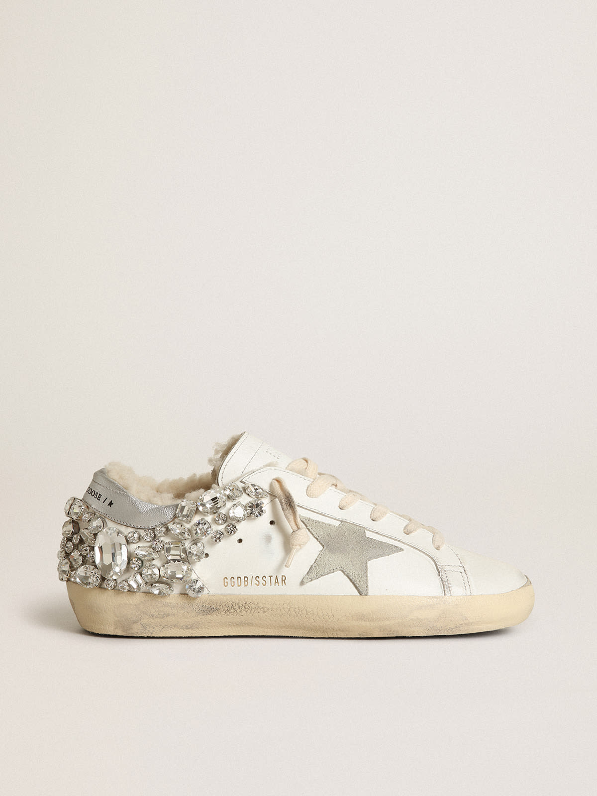 Sneaker Super-Star con fodera in shearling e cristalli applicati