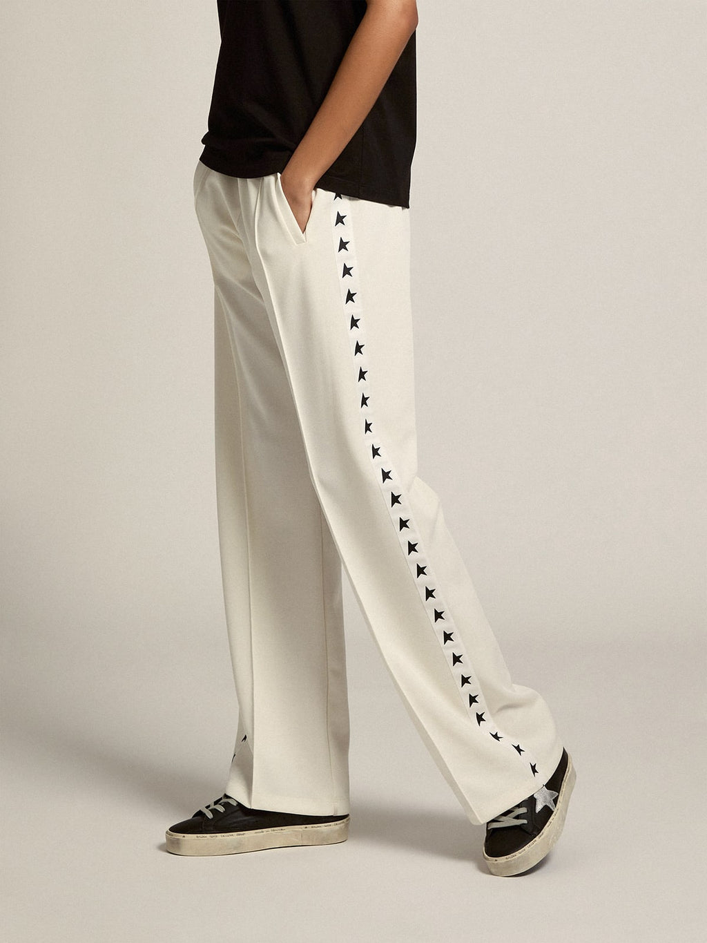 Pantalone jogging da donna di colore bianco con stelle sui lati
