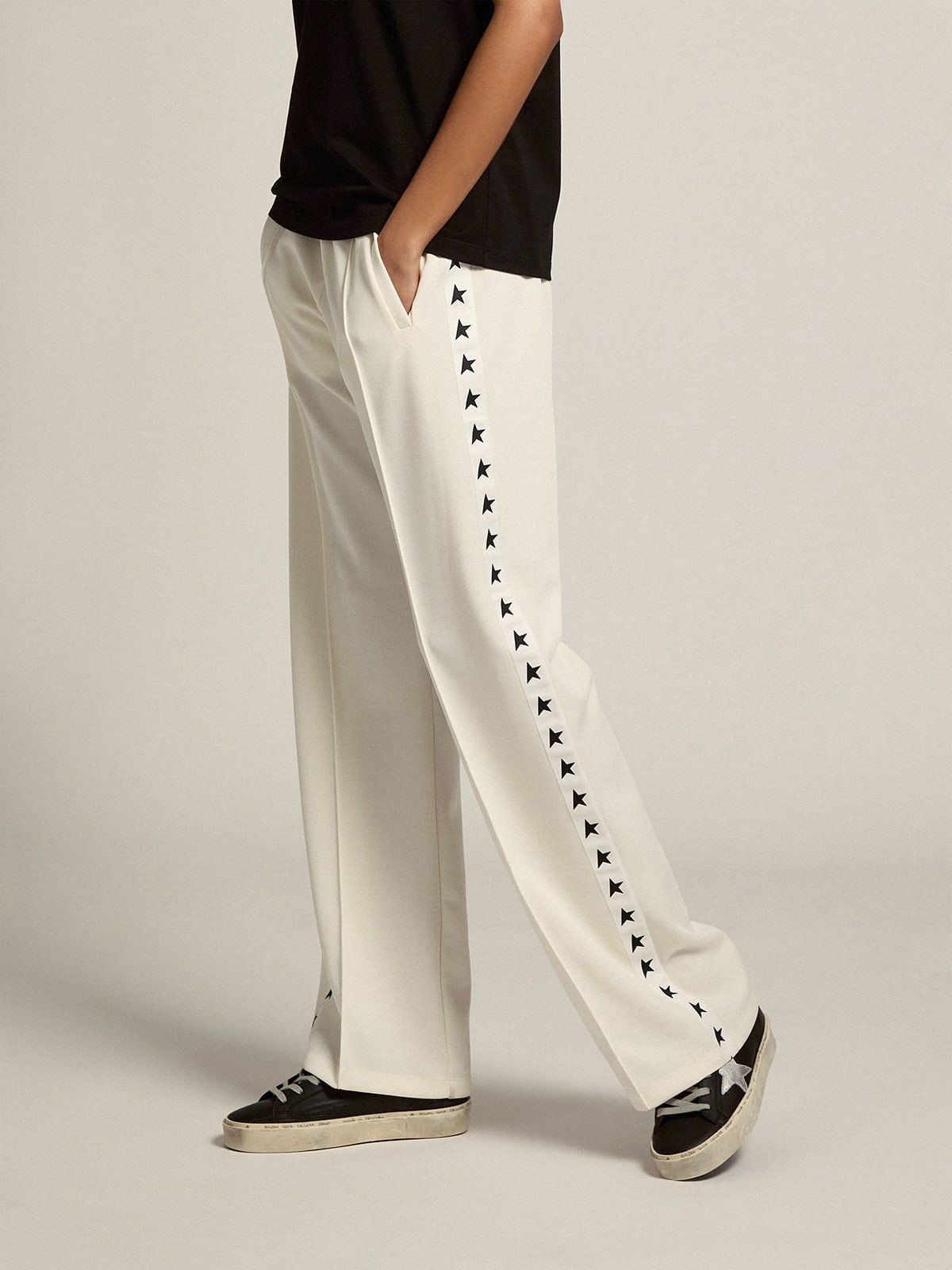 Pantalone jogging da donna di colore bianco con stelle sui lati