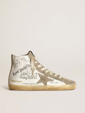 Sneaker Francy Donna con inserti in suede color tortora e scritte nere all-over