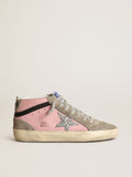 Sneaker Mid Star LTD in pelle rosa con stella in glitter argento e virgola in pelle nera