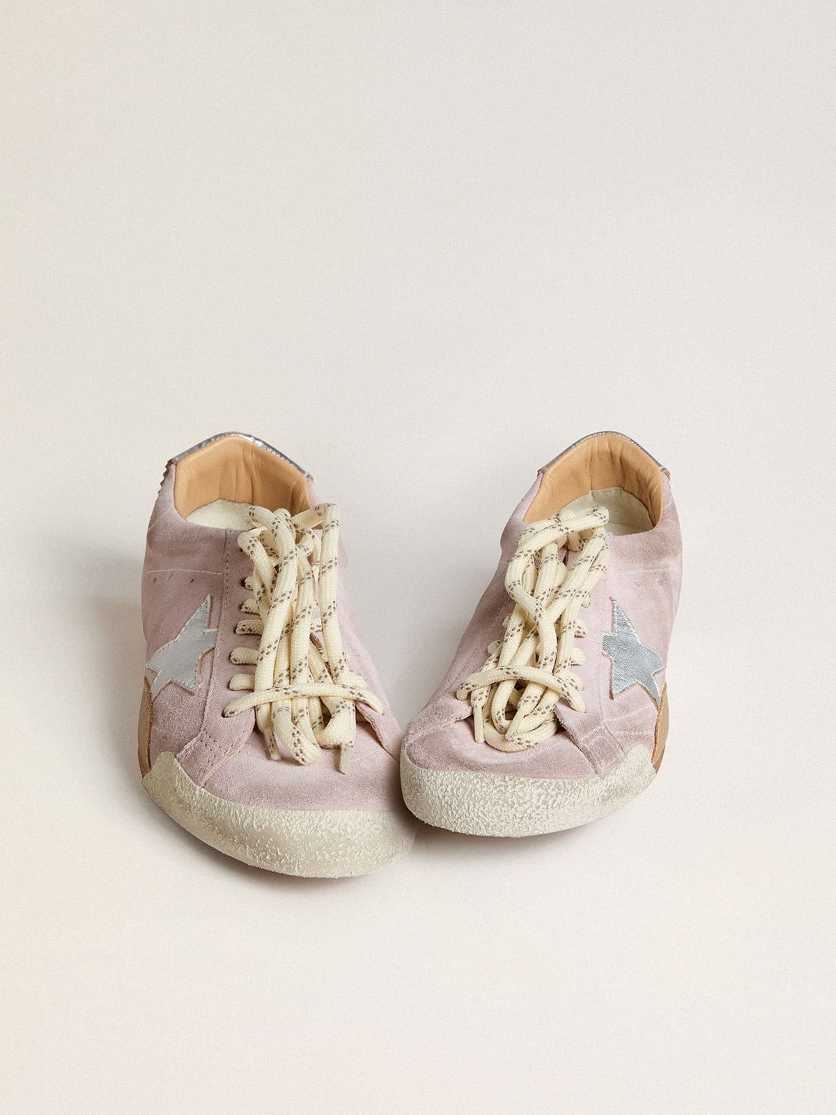 Women's True-Star in pastel pink suede with silver star and heel tab