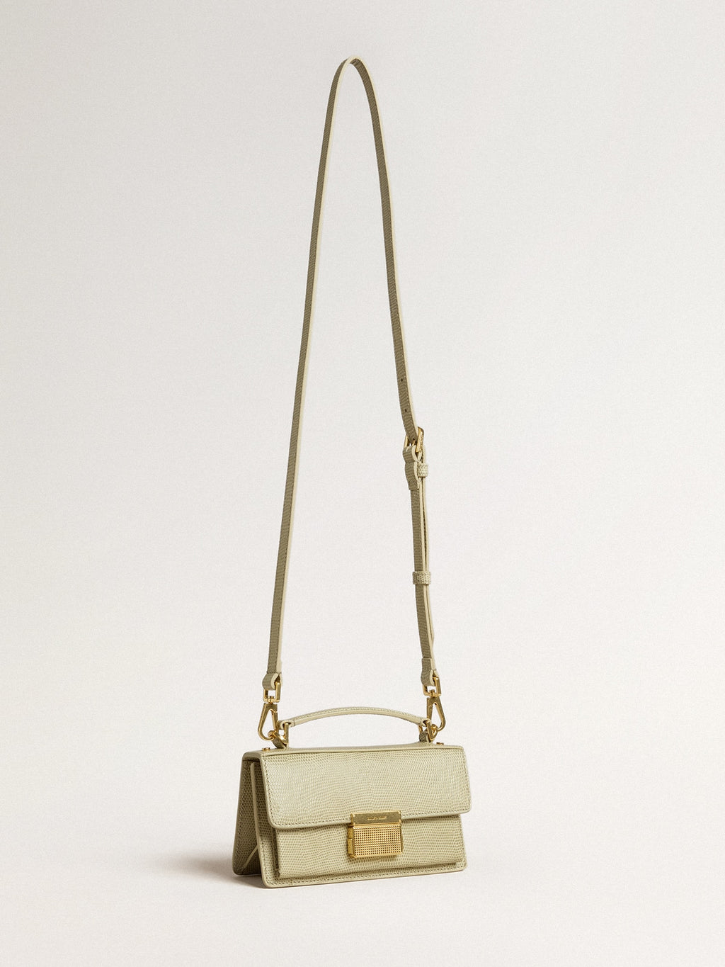 Small Venezia Bag in light green python-print leather with gold details