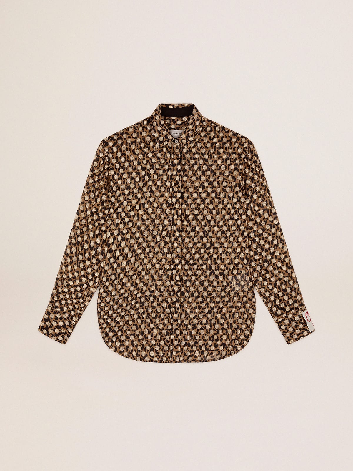 Camicia boyfriend con stampa animalier e fil coupé dorato