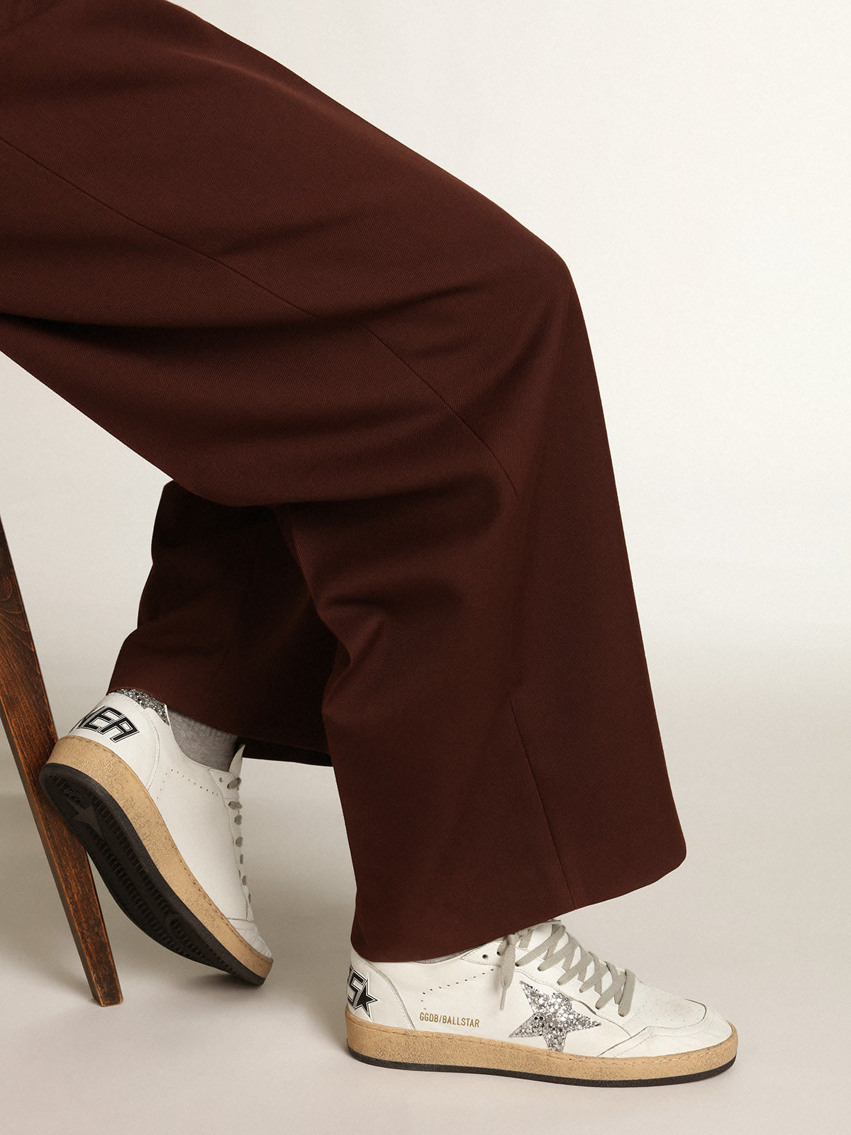 Sneaker Ball Star in nappa bianca con stella e talloncino in glitter argento
