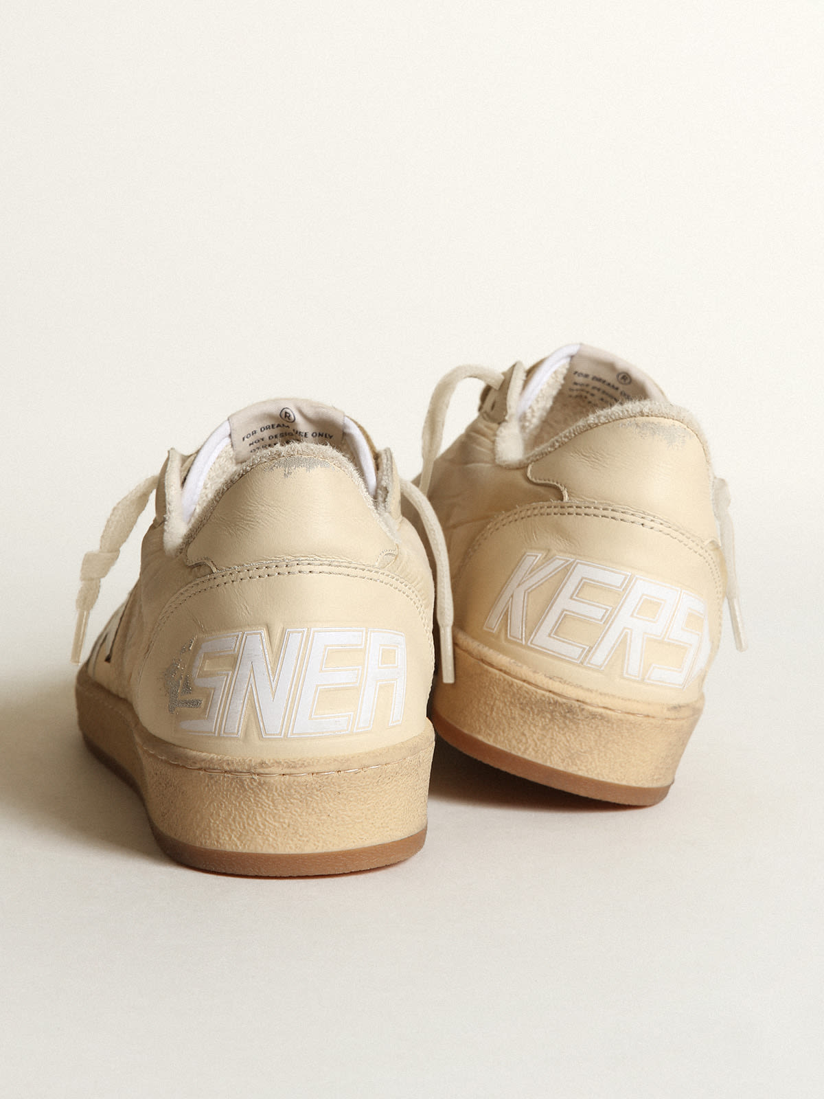Sneaker Ball Star Donna in nylon bianco latte con stella in pelle bianca e talloncino in pelle bianco latte