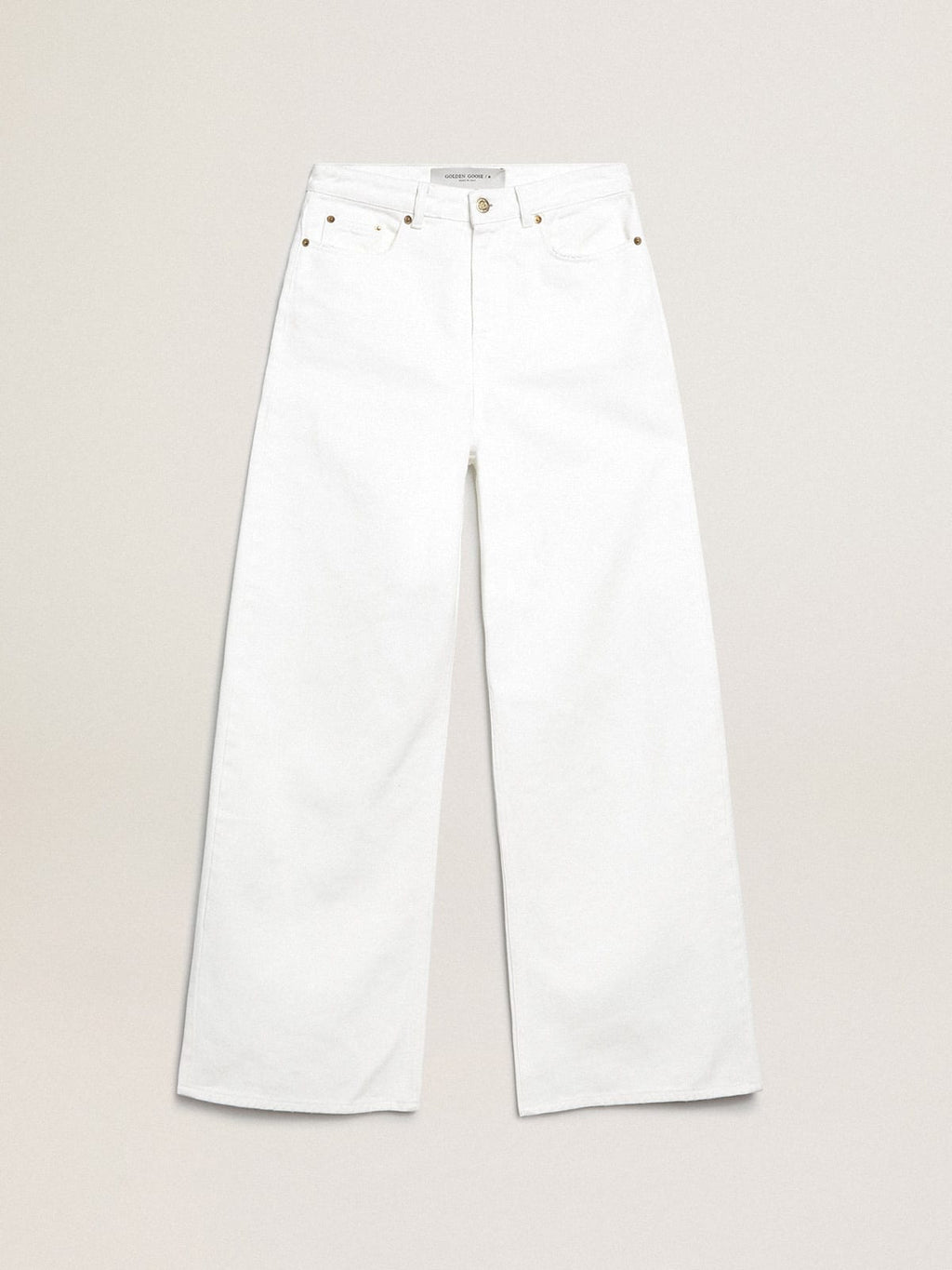 Pantalone jeans gamba larga in bull denim color bianco