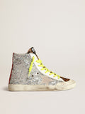Sneakers Francy con paillettes argento e cavallino leopardato