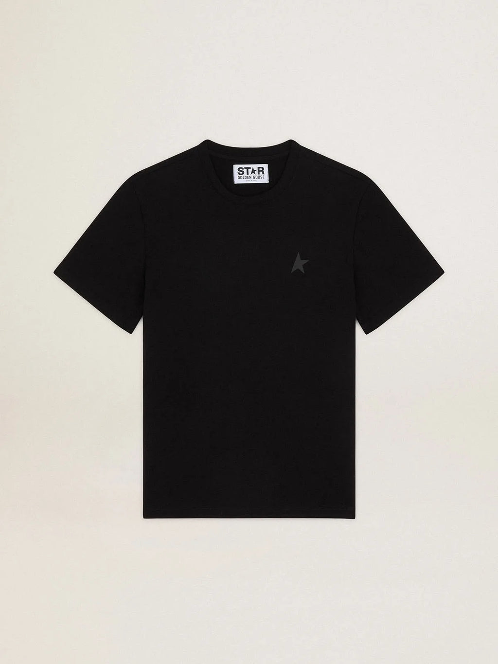 T-shirt nera Collezione Star con stella ton sur ton sul davanti