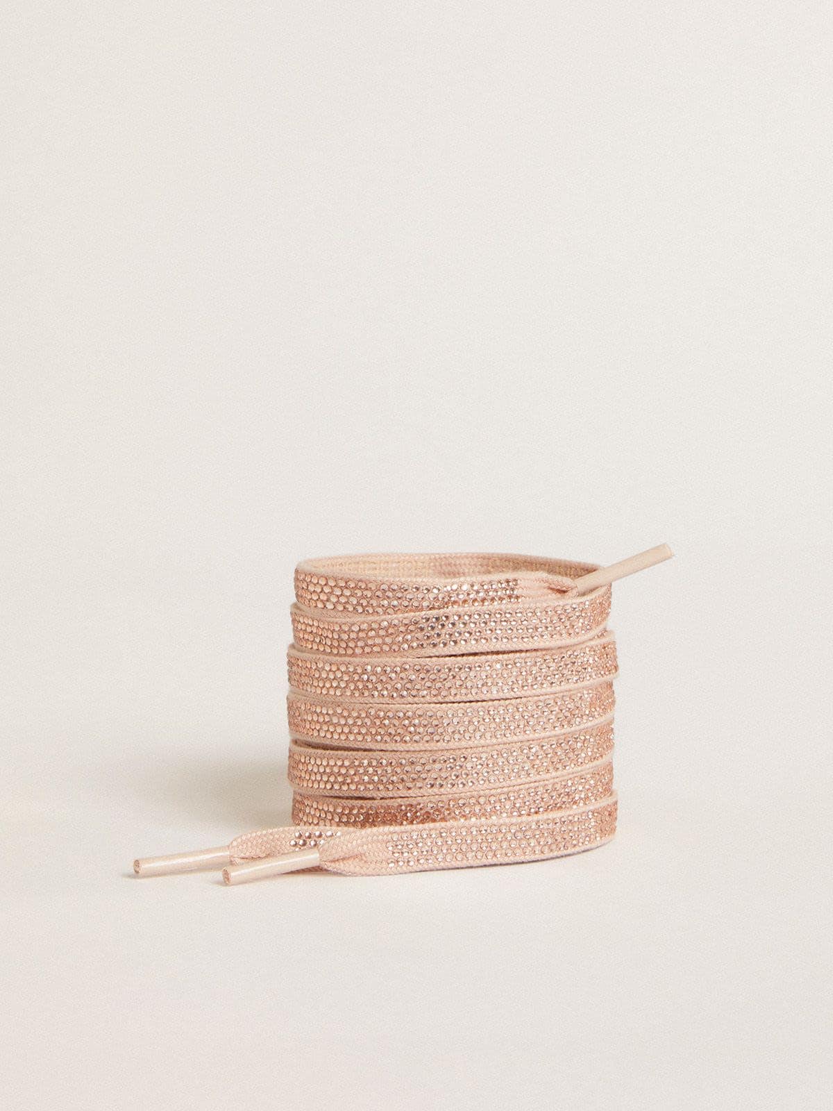 Cotton laces with silver Swarovski crystals and gold-colored logo
