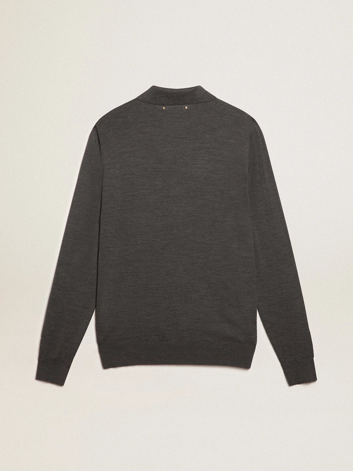 Polo maniche lunghe da uomo in lana merino di colore grigio