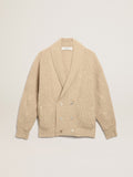 Cardigan doppiopetto Collezione Journey in lana a coste beige con toppe in pelle ton sur ton
