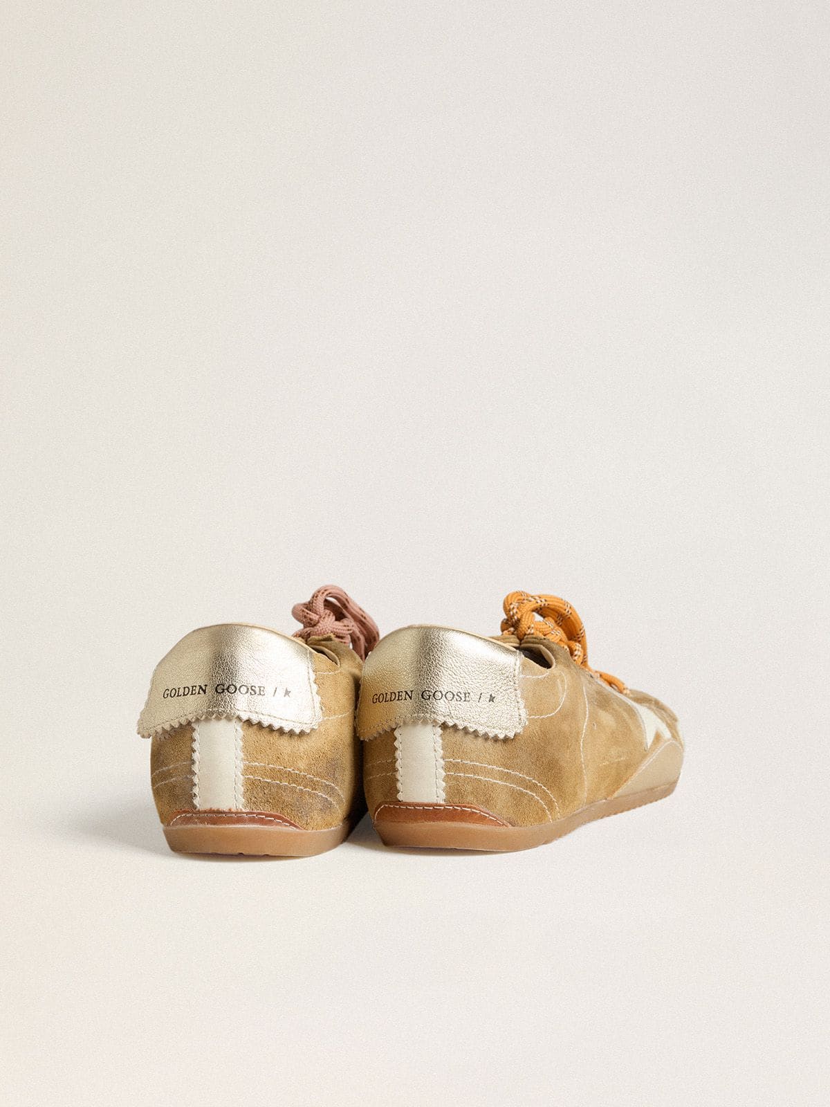 Women's True-Star in tobacco-colored suede with white star and platinum heel tab