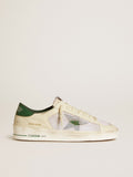 Stardan in white suede and mesh with green leather star and heel tab