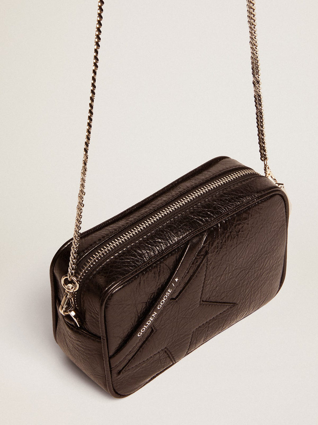 Borsa Mini Star Bag in pelle lucida nera e stella ton sur ton