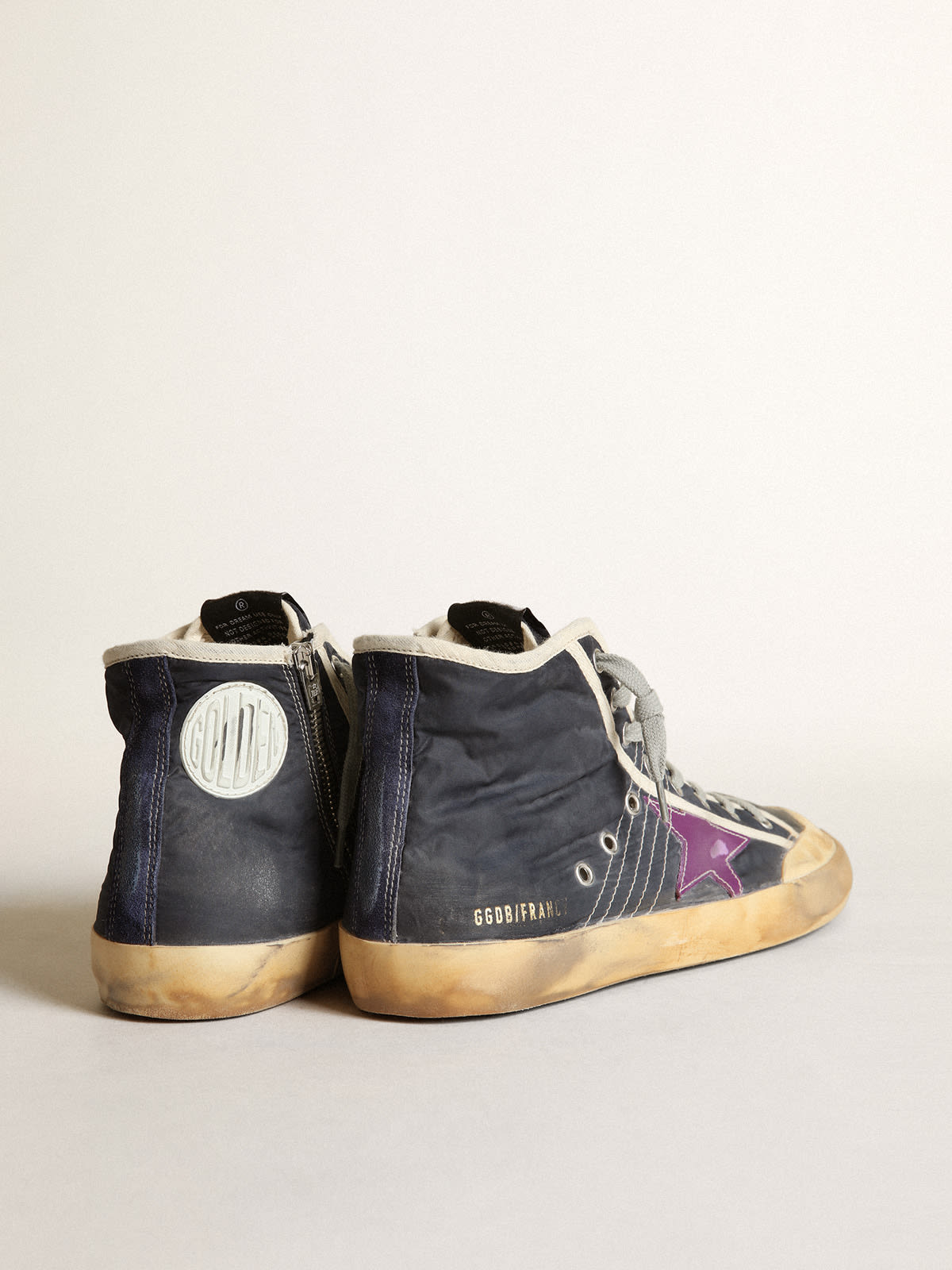 Sneaker Francy Penstar in nylon blu navy con stella in pelle viola e talloncino in suede nero