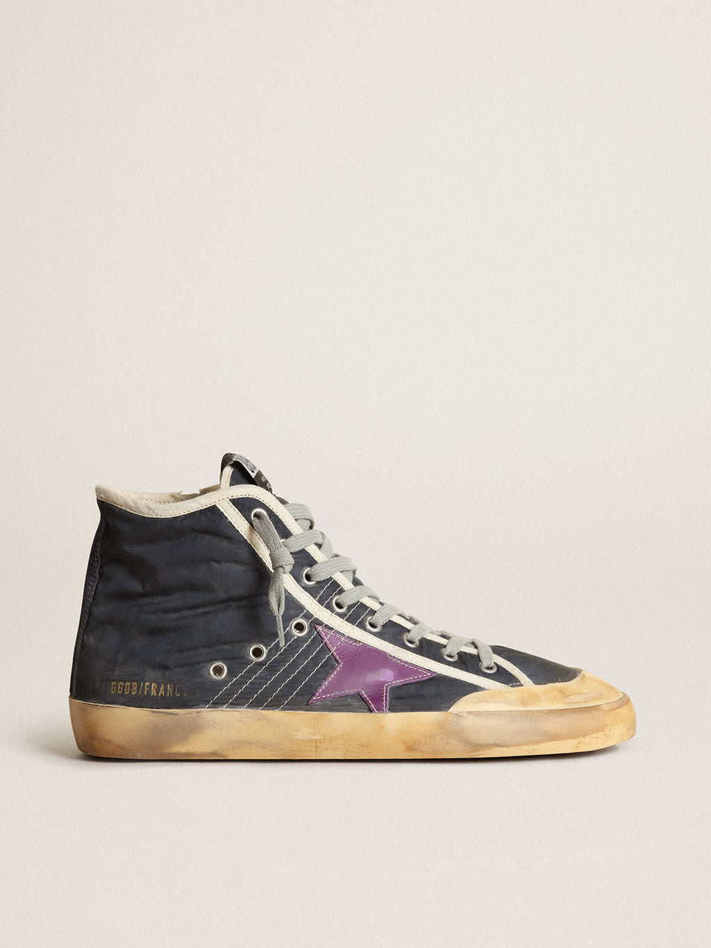 Sneaker Francy Penstar in nylon blu navy con stella in pelle viola e talloncino in suede nero