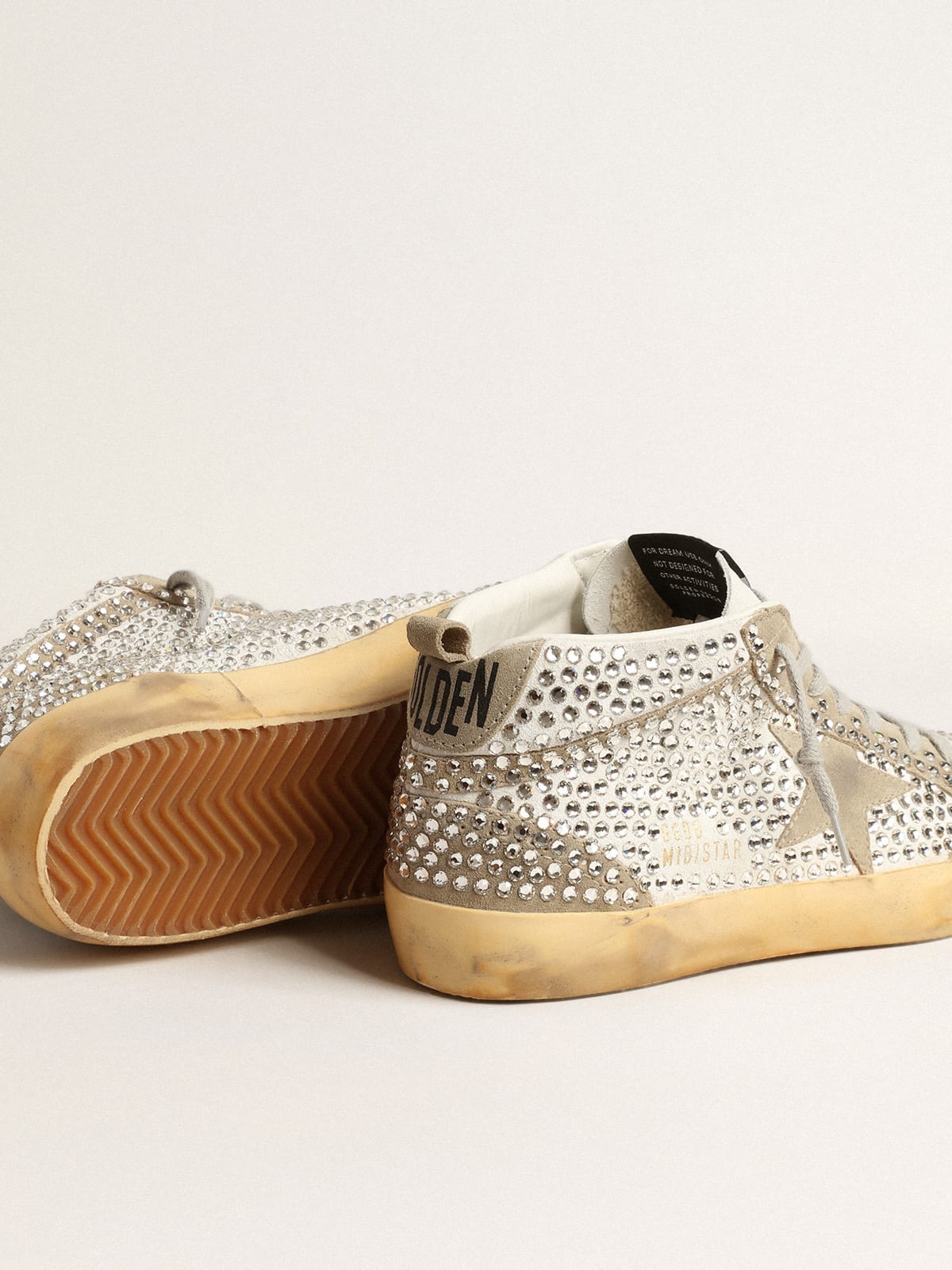 Mid Star in suede bianco e tortora con cristalli Swarovski