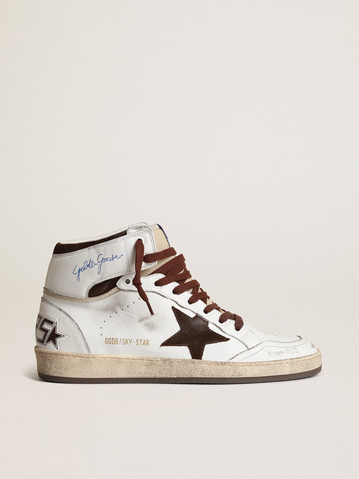 Sky-Star Uomo in nappa bianca con stella in suede cioccolato