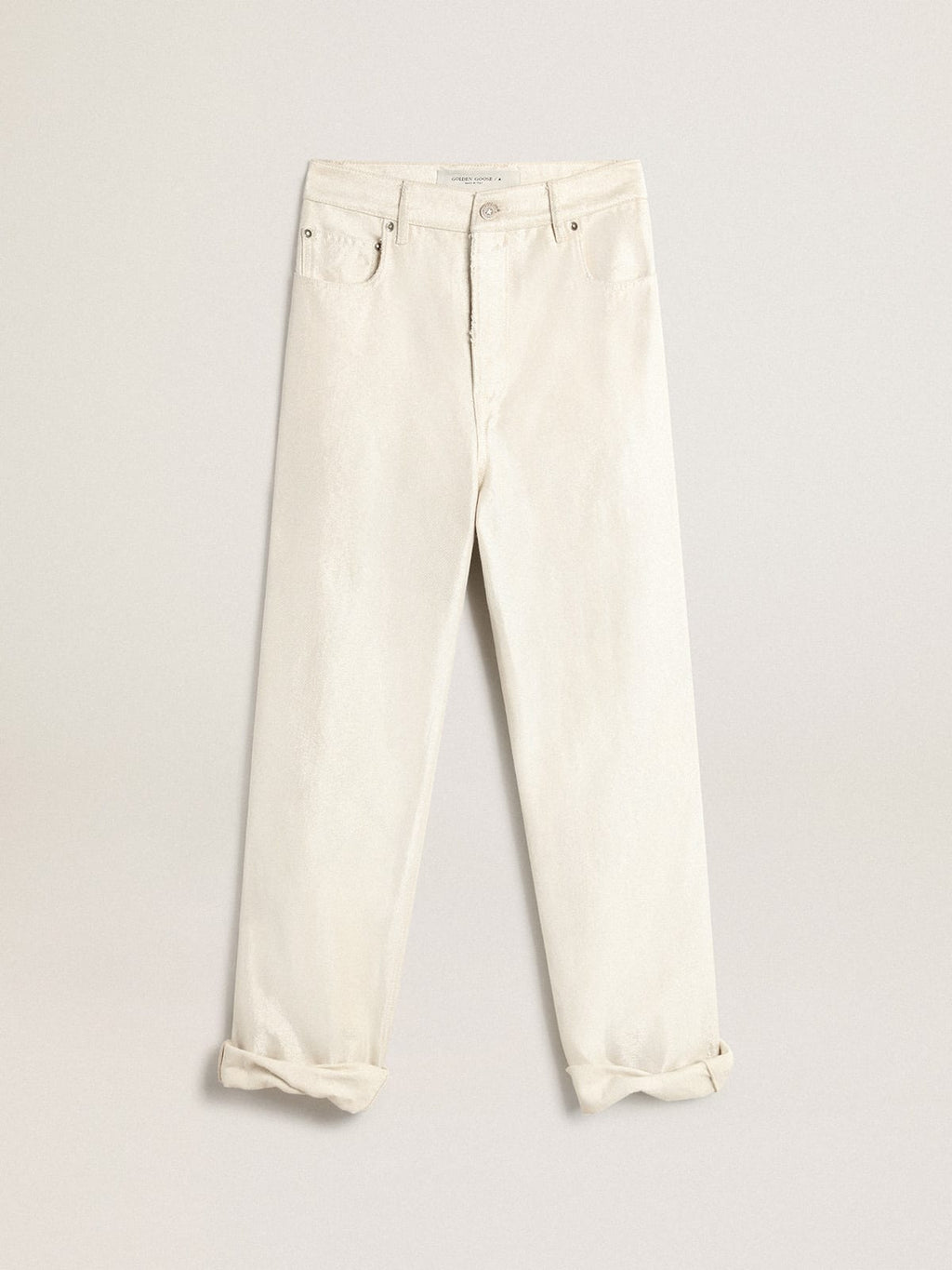 Pantalone denim di color bianco dorato