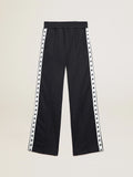 Pantalone jogging blu scuro con nastro bianco e stelle a contrasto