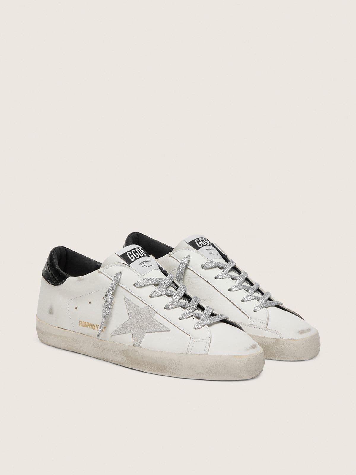 Women's Super-Star with white suede star and black croc-print leather heel tab
