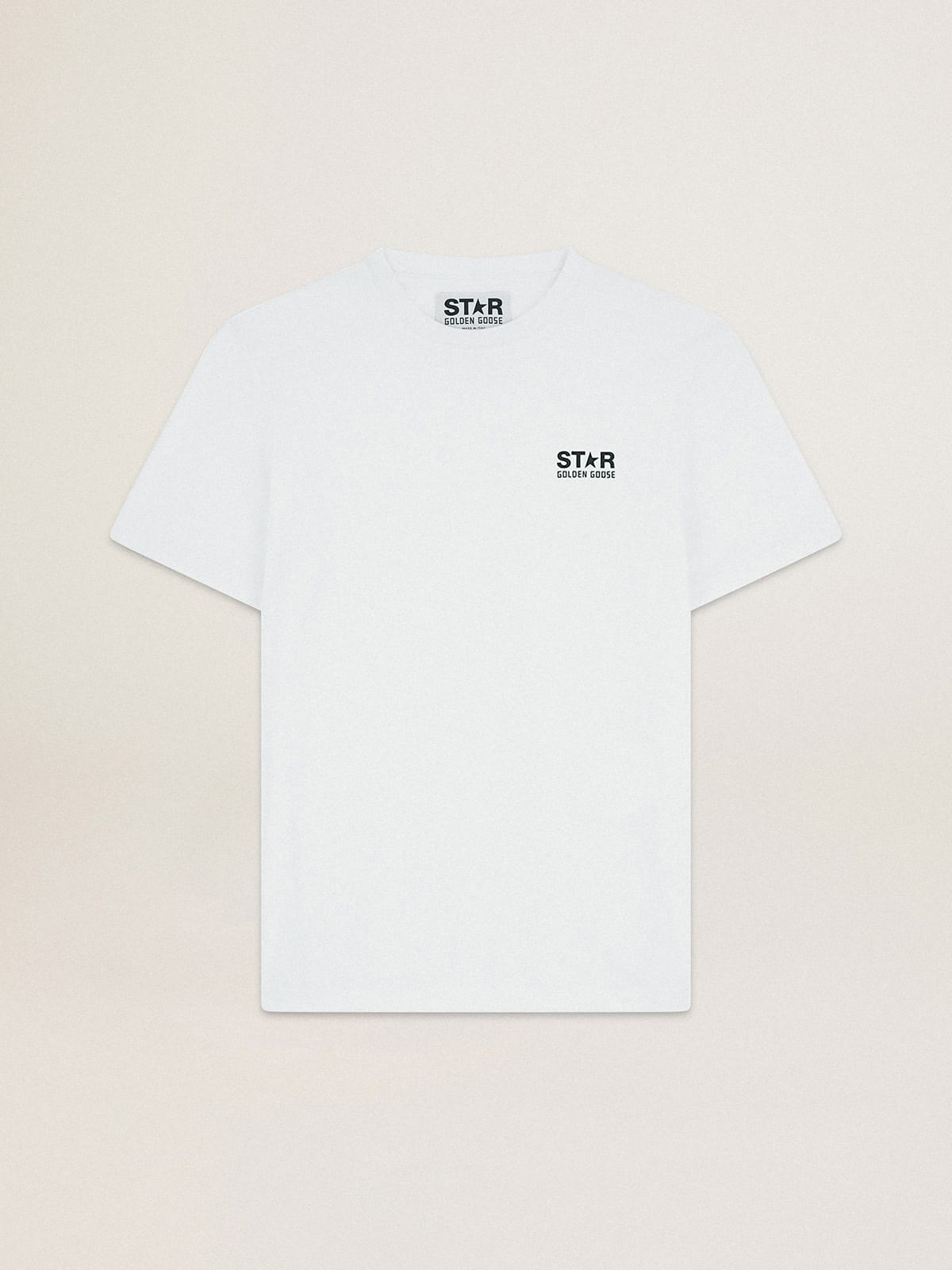 T-shirt bianca donna Collezione Star con logo e stella neri a contrasto