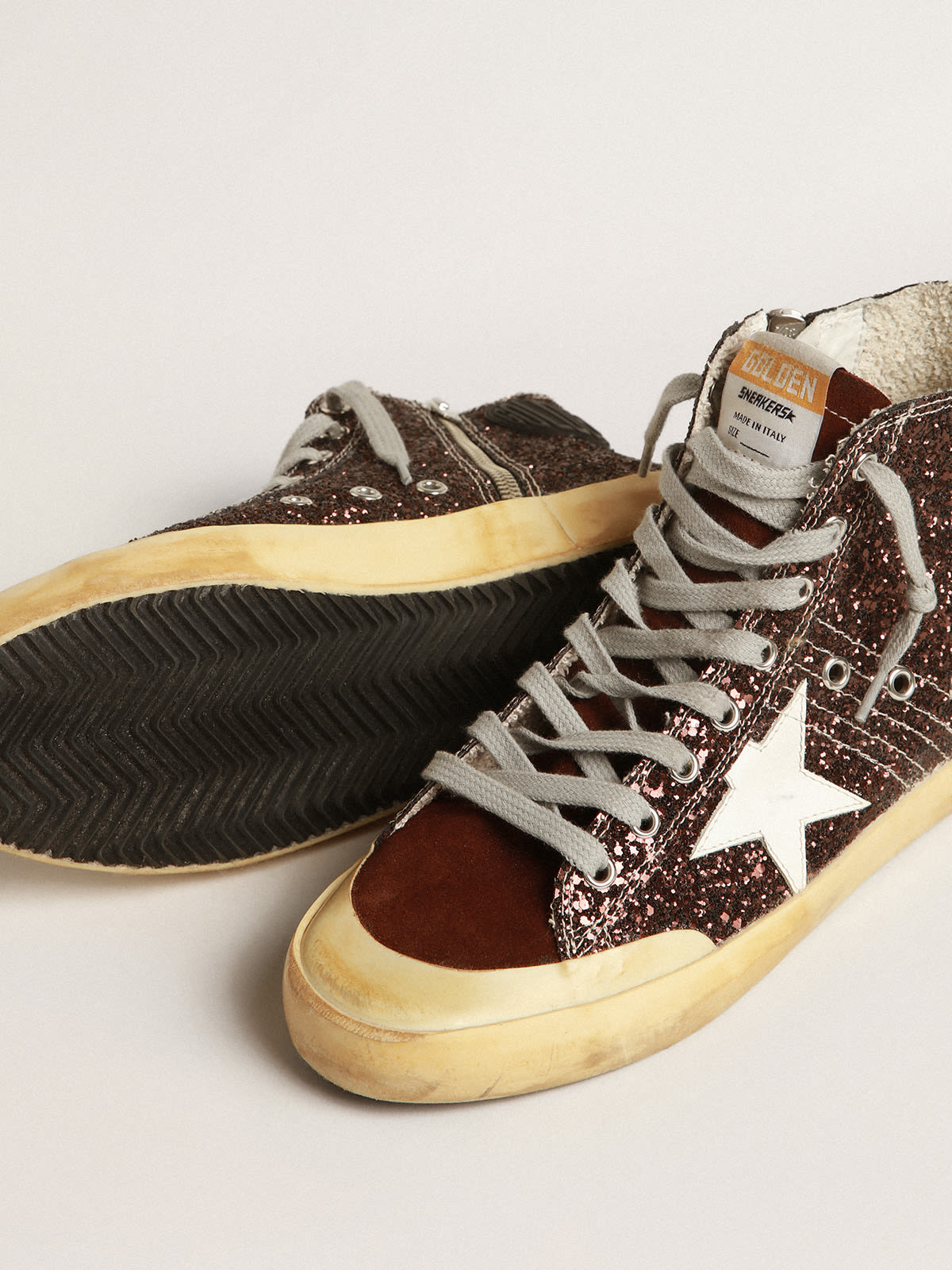 Francy Penstar in glitter marroni con stella in pelle bianca