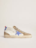 Mid Star in pelle bianca con stella blu e inserti color tortora
