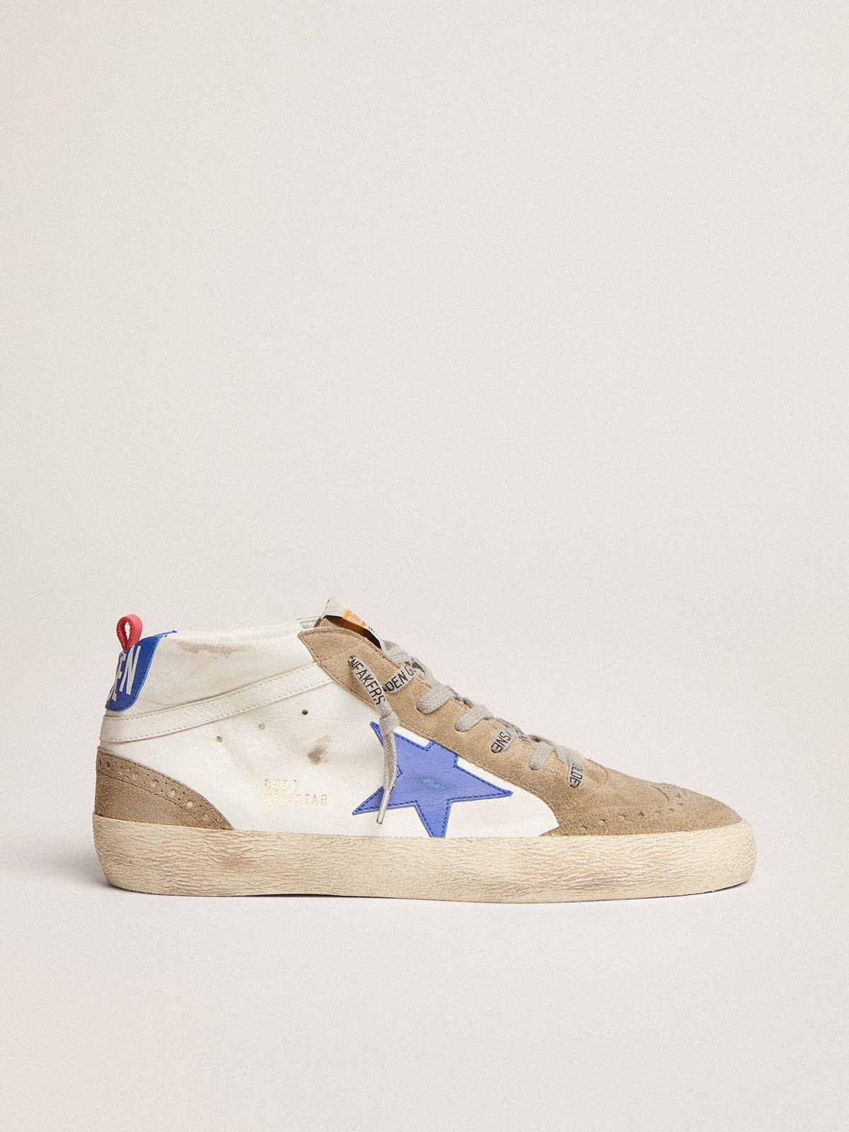 Mid Star in pelle bianca con stella blu e inserti color tortora