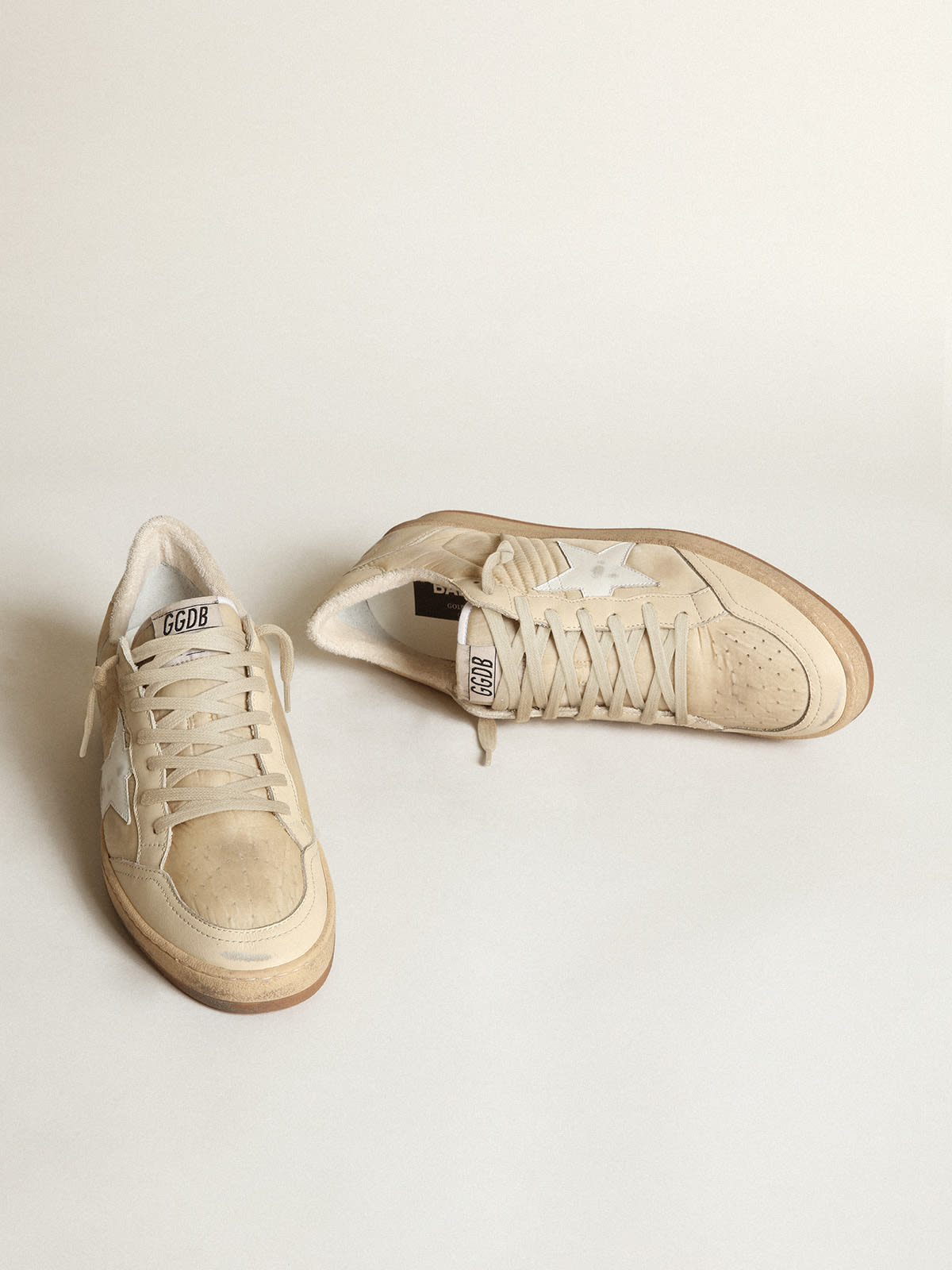 Sneaker Ball Star Donna in nylon bianco latte con stella in pelle bianca e talloncino in pelle bianco latte