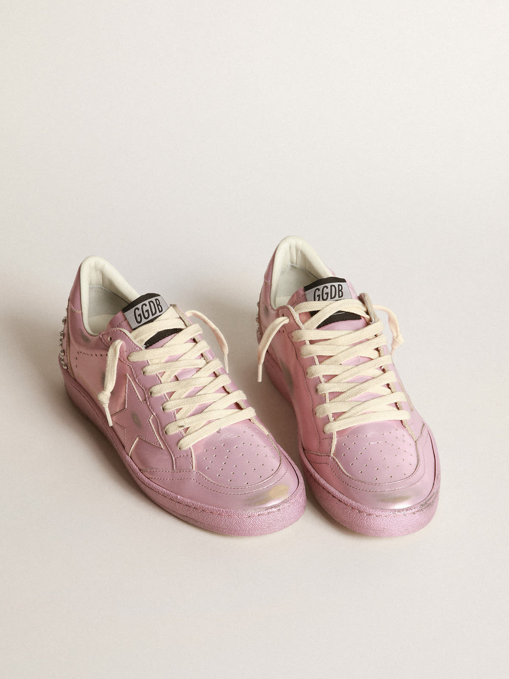 Ball Star LAB donna in pelle laminata rosa con borchie