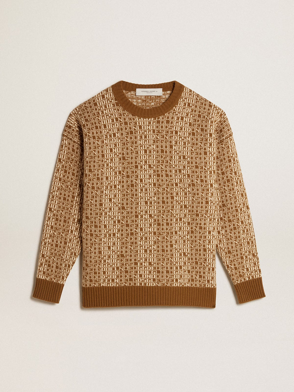 Maglione girocollo con motivo lettering-jacquard color oliva