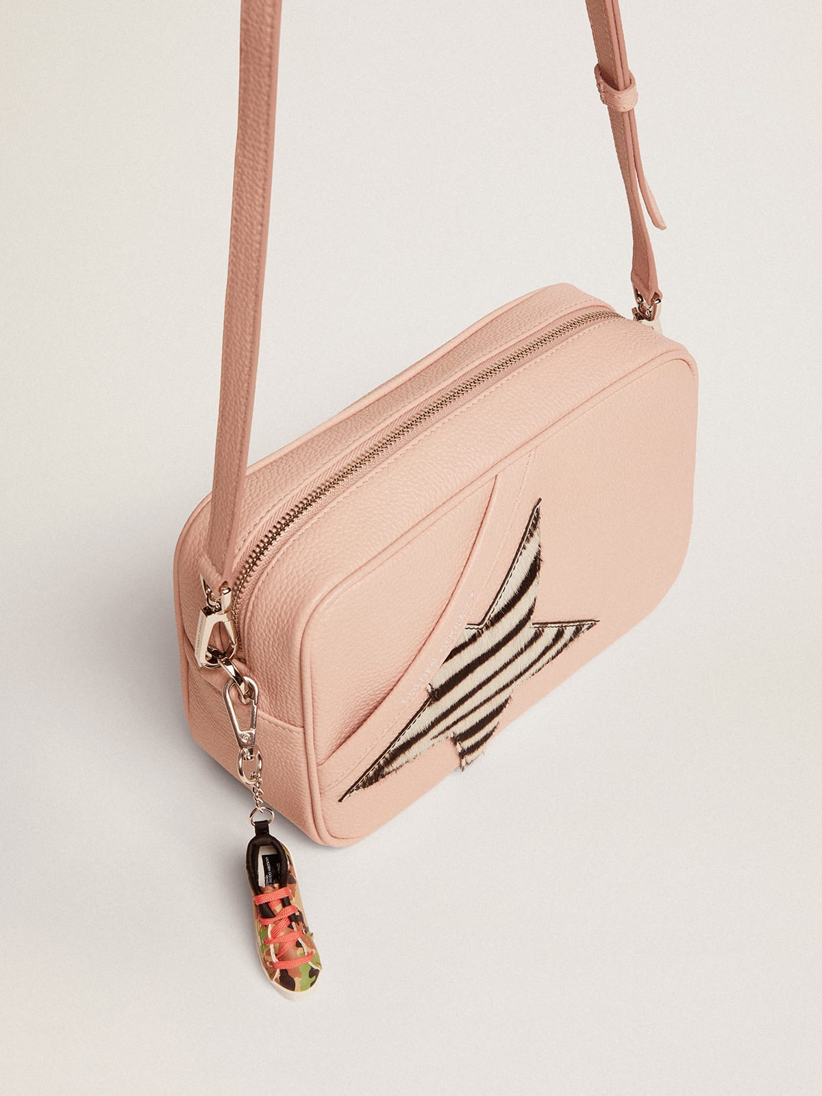 Borsa Star Bag in pelle rosa con stella in cavallino zebrato