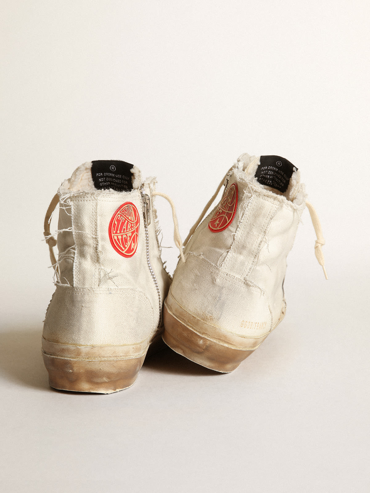 Sneaker Francy in canvas color avorio con stella in pelle bianca