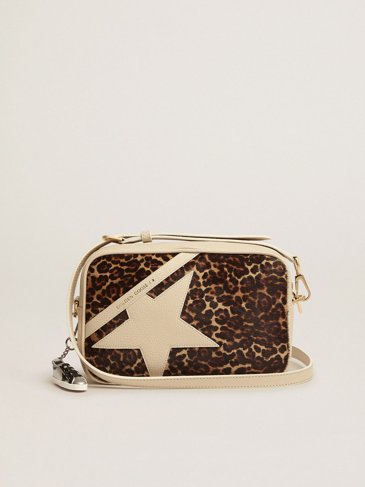 Borsa Star Bag bianco latte con inserto in cavallino stampato leo