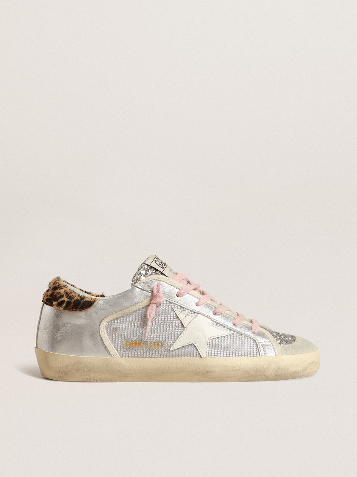 Super-Star LTD in rete e suede con linguetta in glitter argento