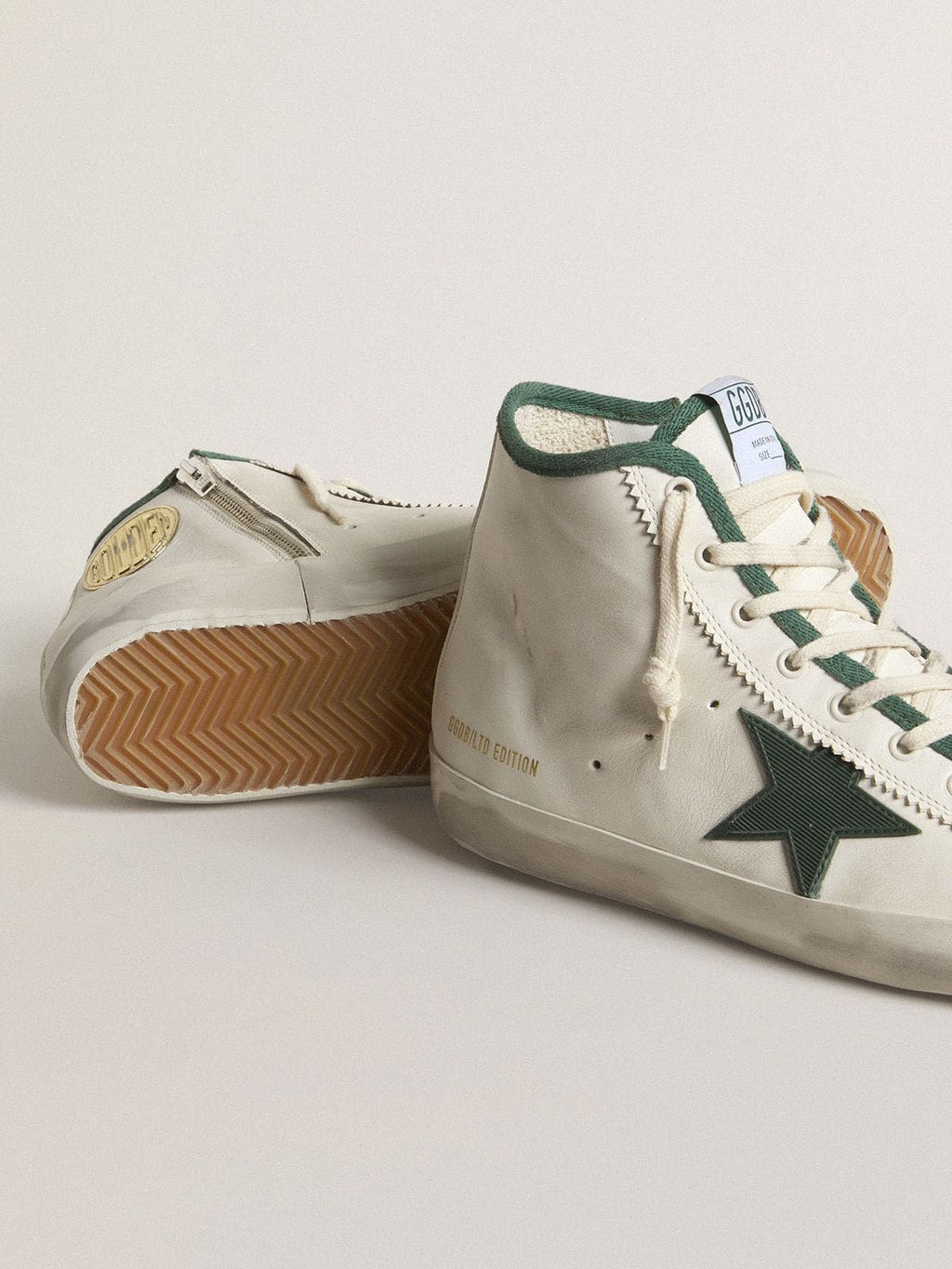 Men's Francy LTD in white nappa leather with green rubber star