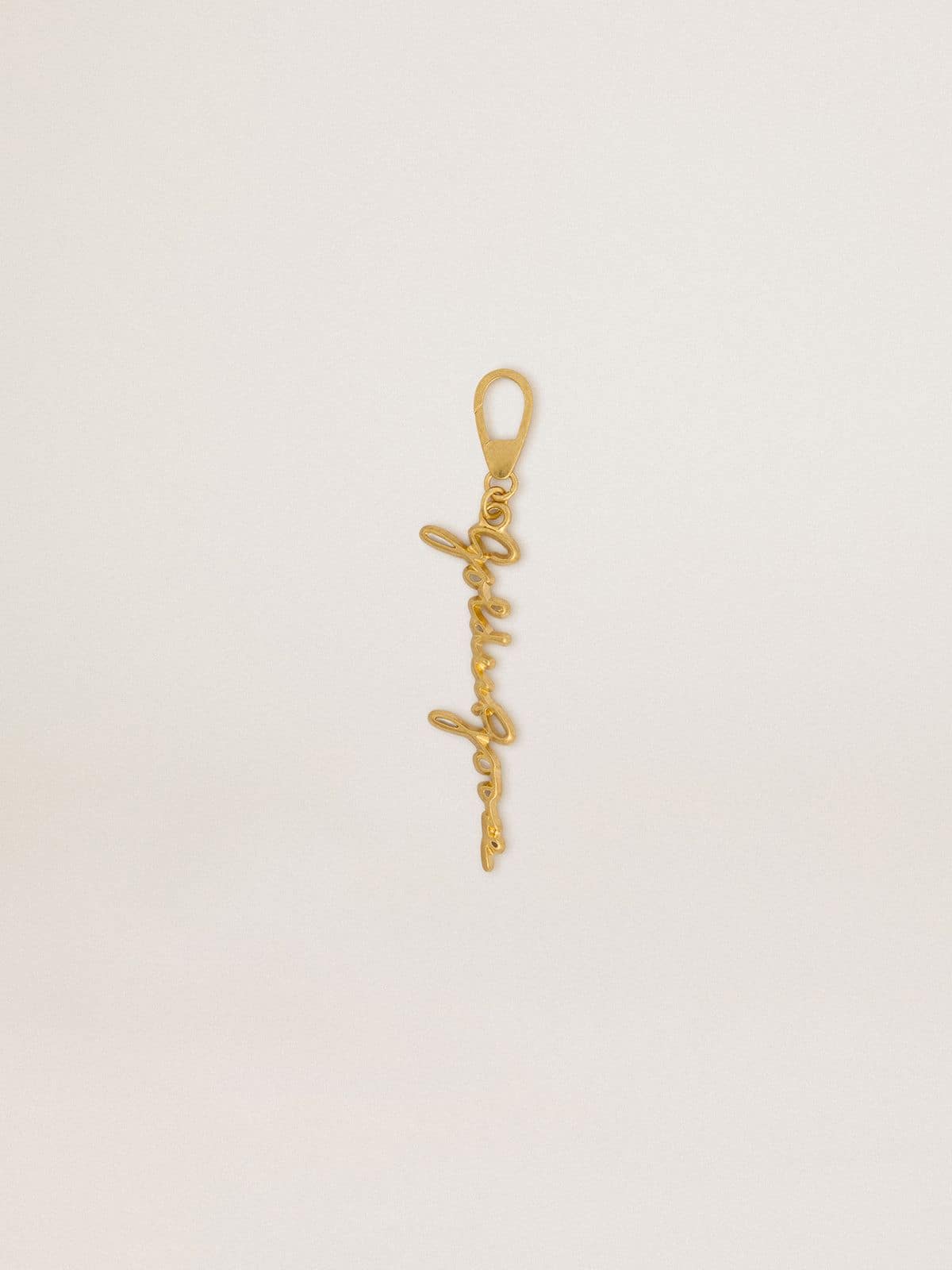 Gold-colored brass charm with Golden Goose signature