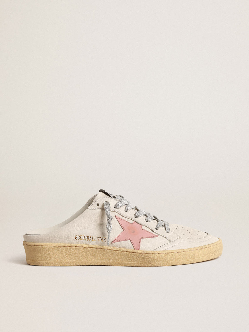 Ball Star Sabot in nappa bianca con stella in pelle rosa antico
