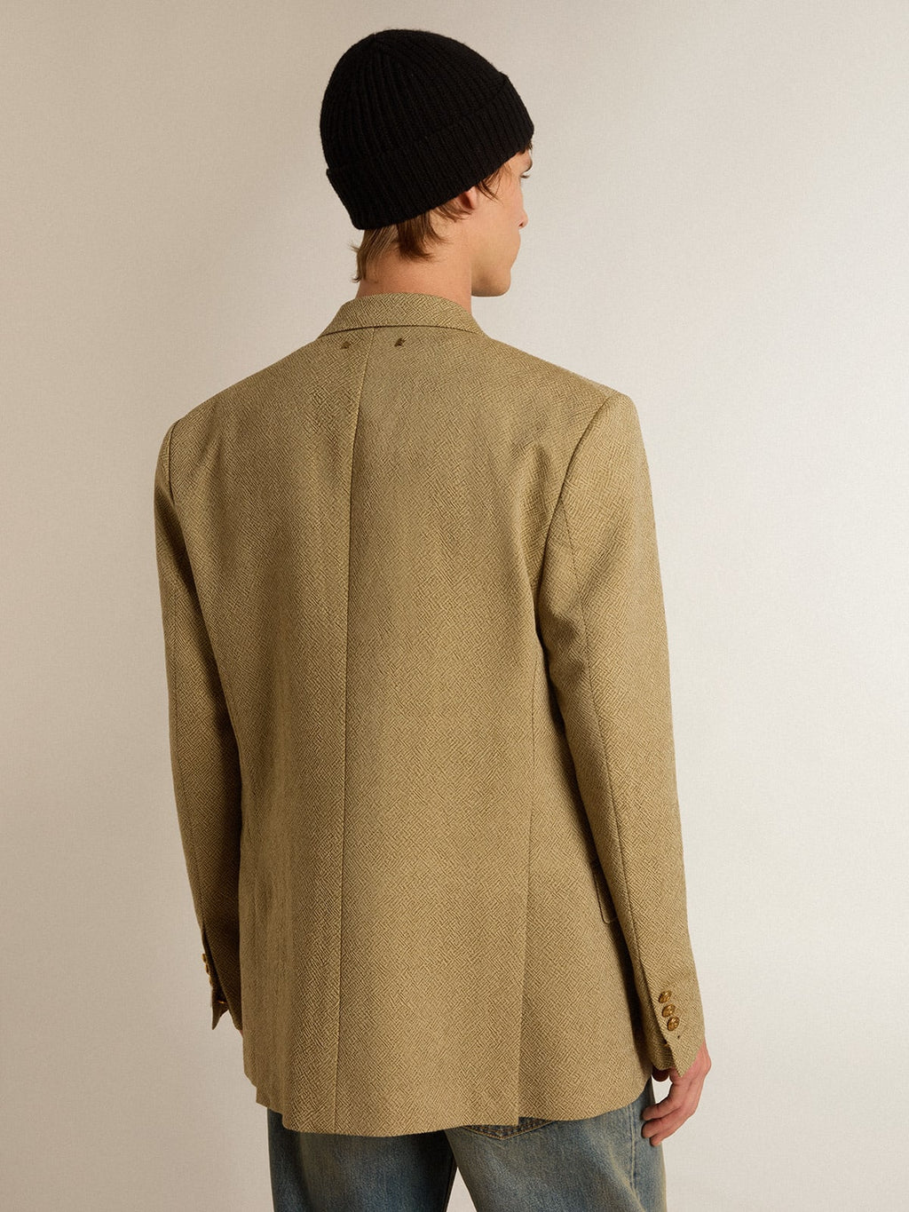 Blazer doppiopetto in lana da uomo di color faggio chiaro