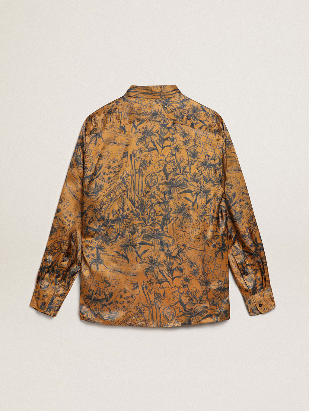 Camicia Collezione Journey di colore marrone dorato con stampa notebook