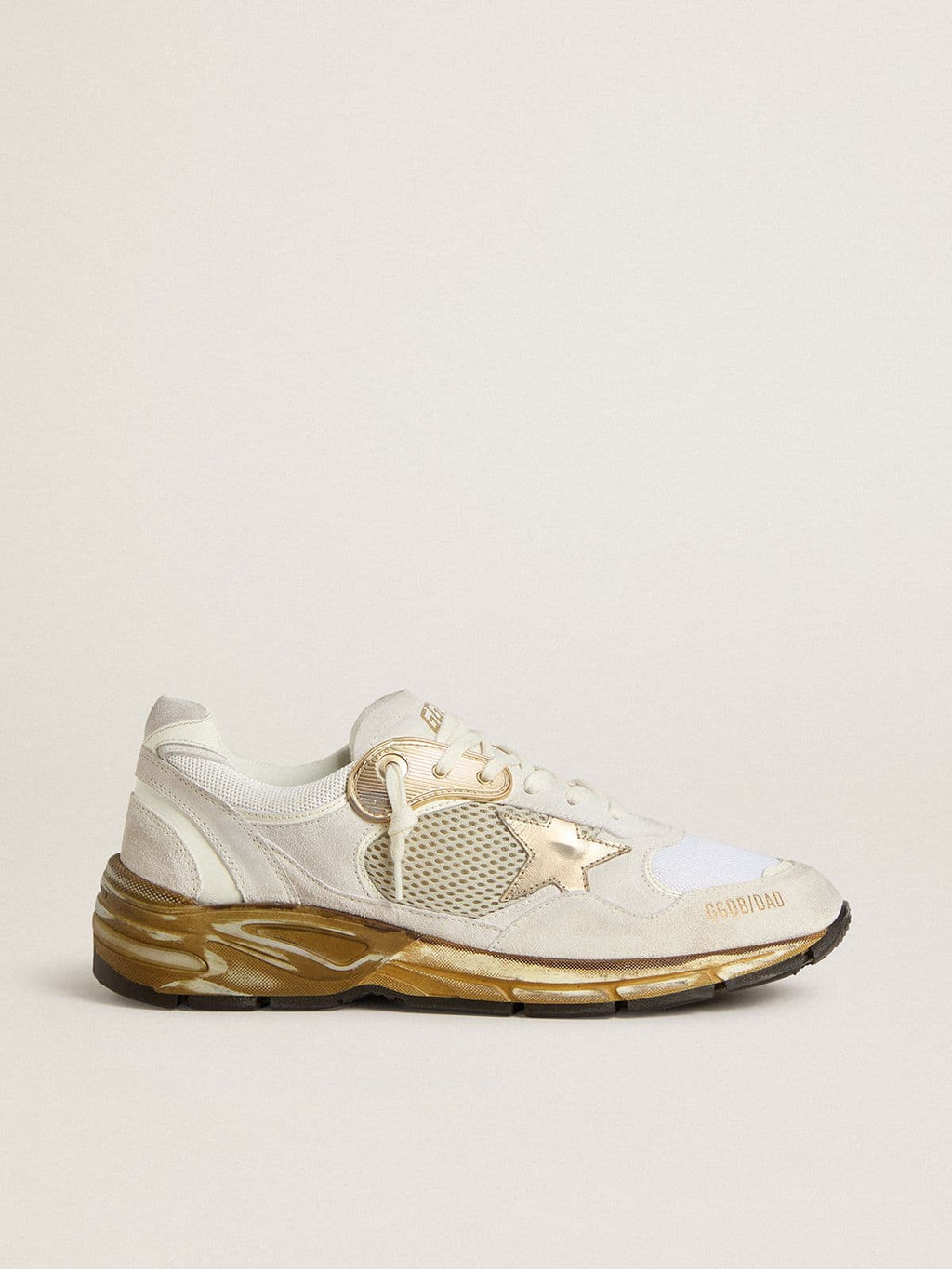 Men's Dad-Star in mesh and white suede with gold foiled leather star