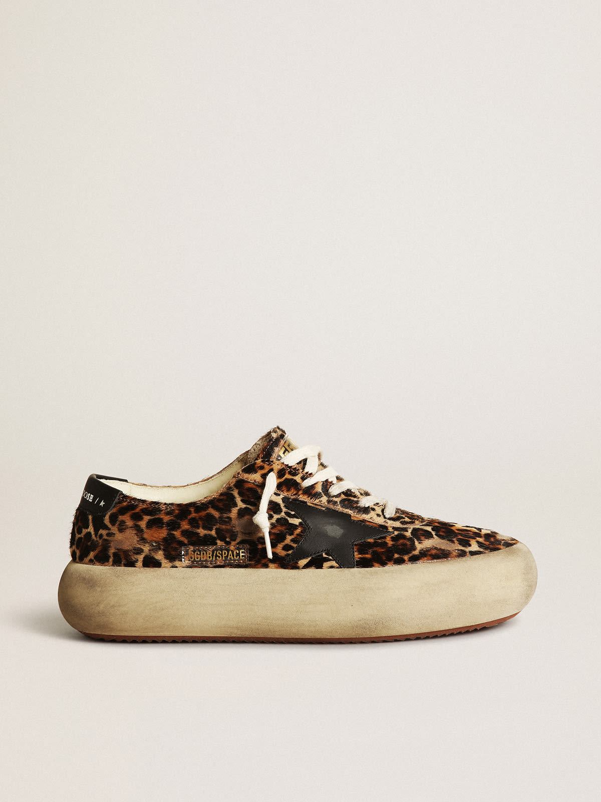 Scarpe Space-Star Donna in cavallino leopardato con stella e talloncino in pelle nera