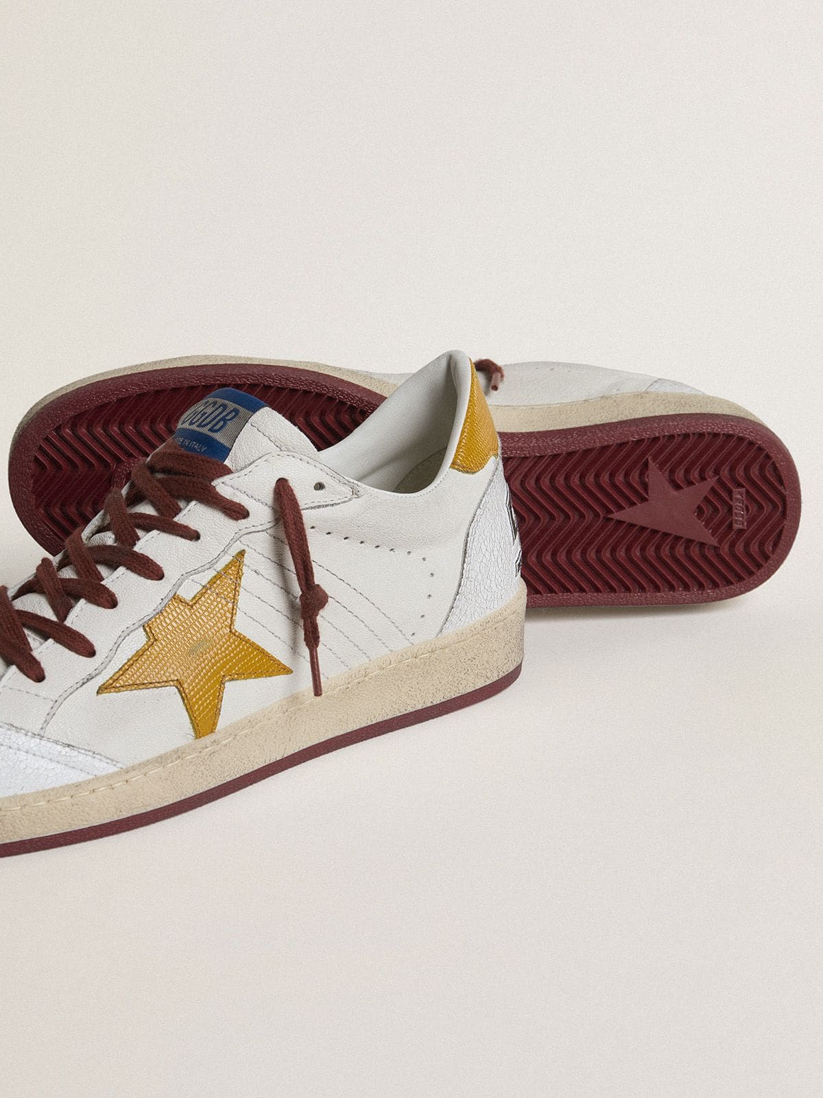 Men's Ball Star in white nappa leather with yellow animal-print leather star and heel tab