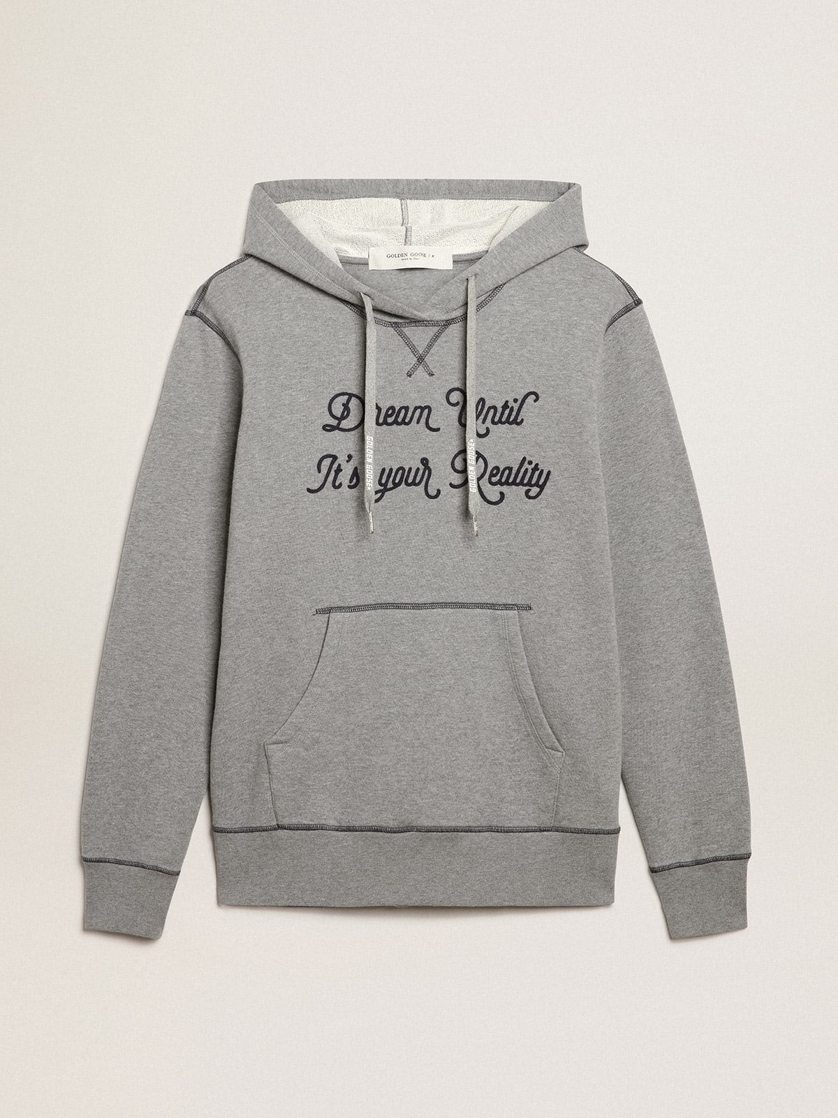Felpa in cotone color grigio melange con cappuccio