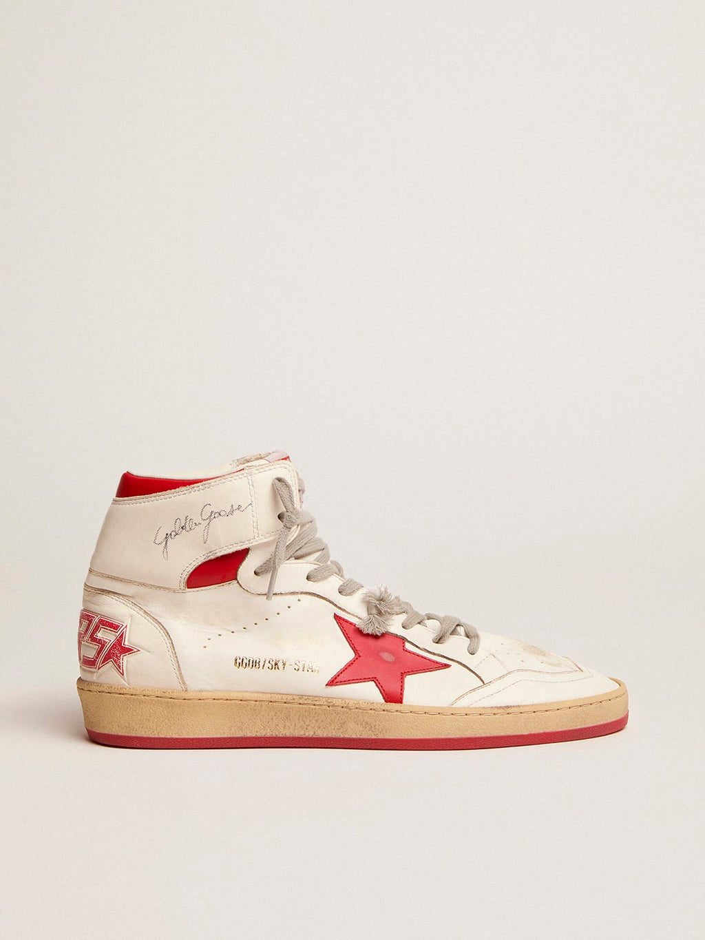 Sneaker Sky-Star in nappa bianca con stella e talloncino in pelle rossa